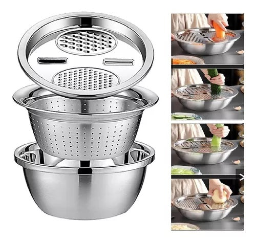 🥗 Colador Rallador Multifuncional de Acero Inoxidable 3 en 1