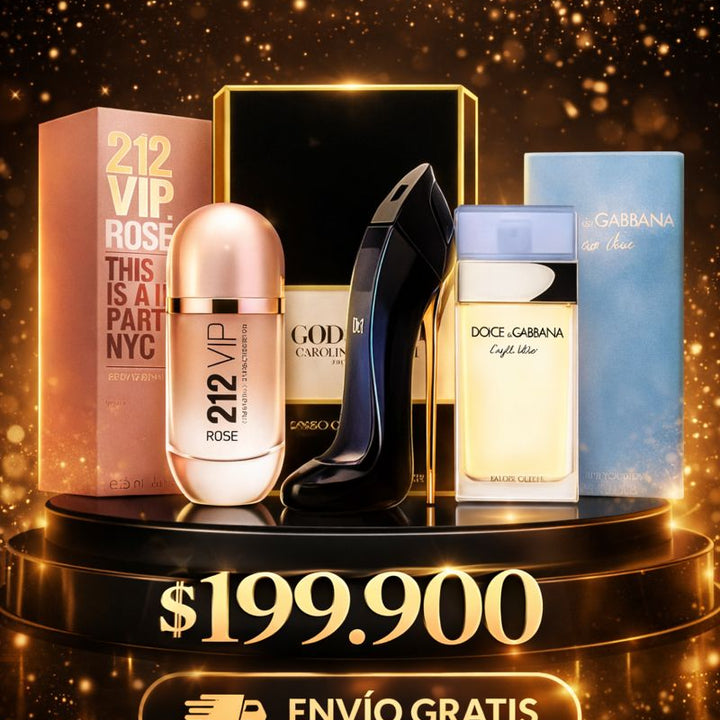 ✨ Kit Exclusivo de Perfumes Premium – 212 VIP Rosé, Good Girl& Light Blue ✨