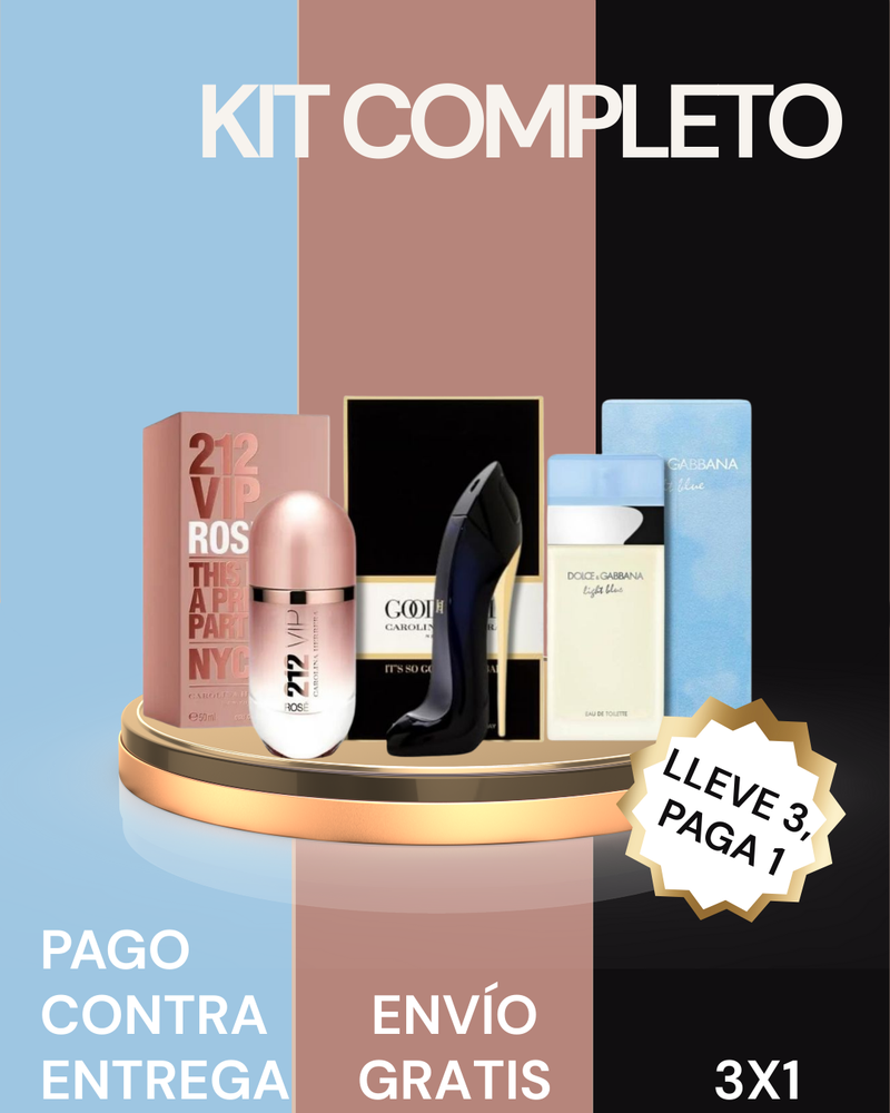 ✨ Kit Exclusivo de Perfumes Premium – 212 VIP Rosé, Good Girl& Light Blue ✨