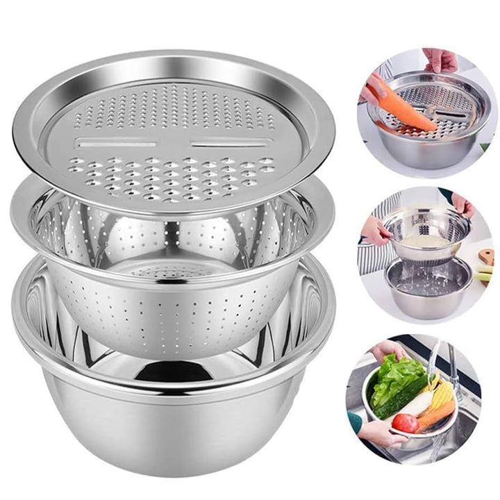 🥗 Colador Rallador Multifuncional de Acero Inoxidable 3 en 1