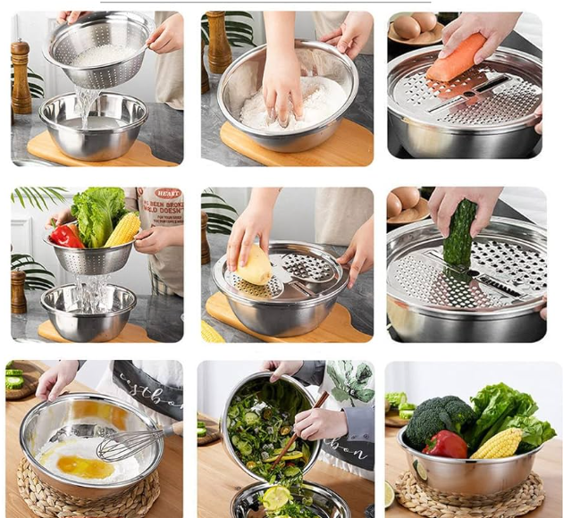 🥗 Colador Rallador Multifuncional de Acero Inoxidable 3 en 1