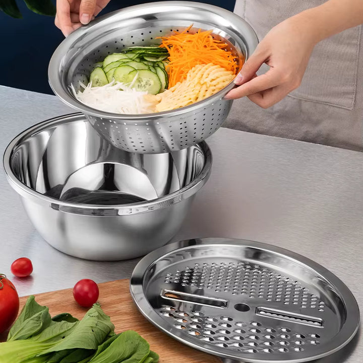 🥗 Colador Rallador Multifuncional de Acero Inoxidable 3 en 1